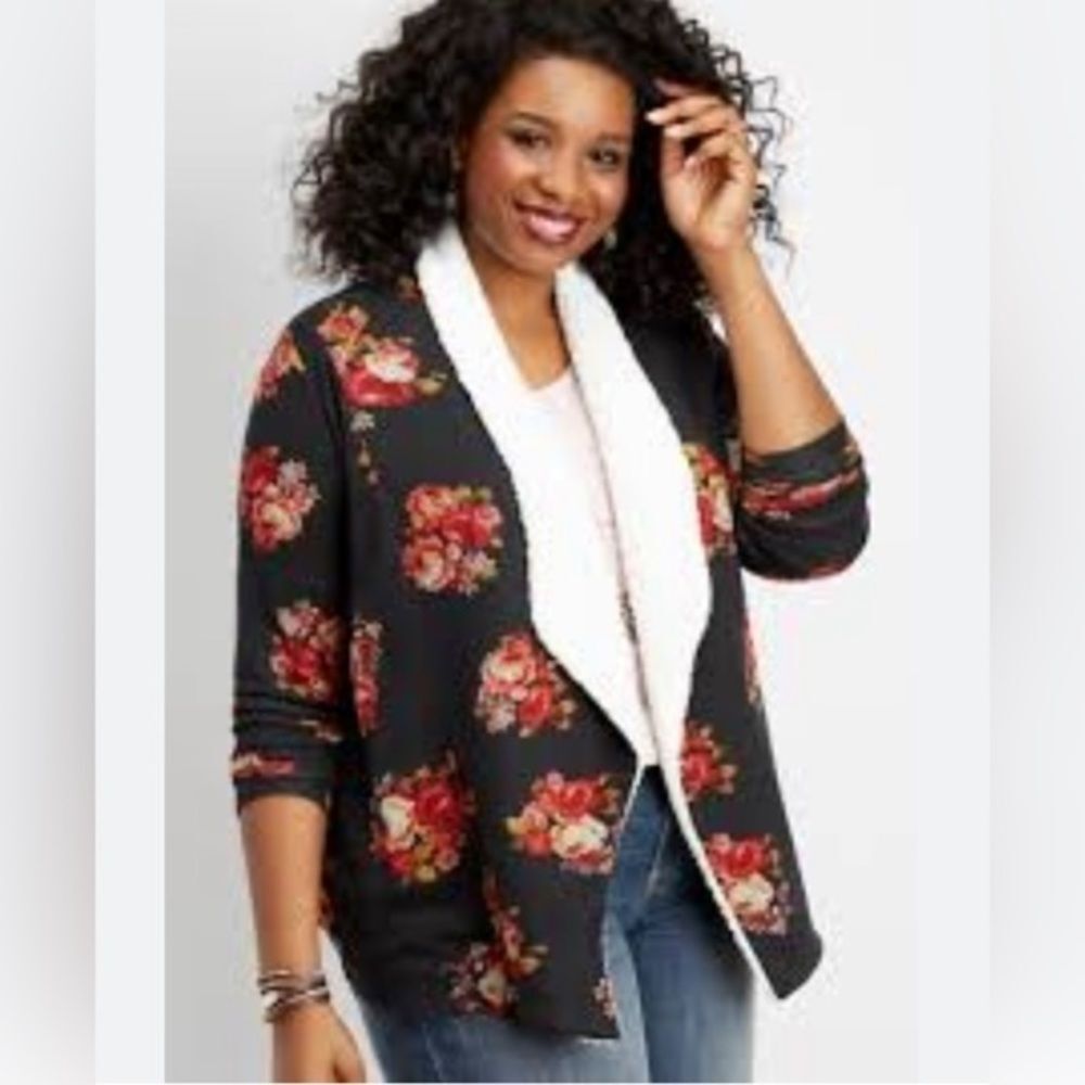 Maurice’s Floral Sherpa‎ Cardigan- Size 3